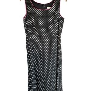 Coldwater Creek Black Midi Dress with White Dots and Pink Edging